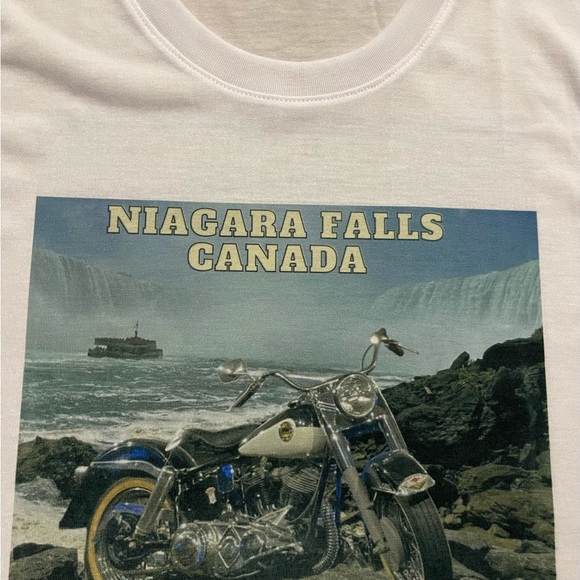 Niagara Falls Canada Motorcycle Custom made T-shirt on 100% white polyester Tee - Picture 2 of 2